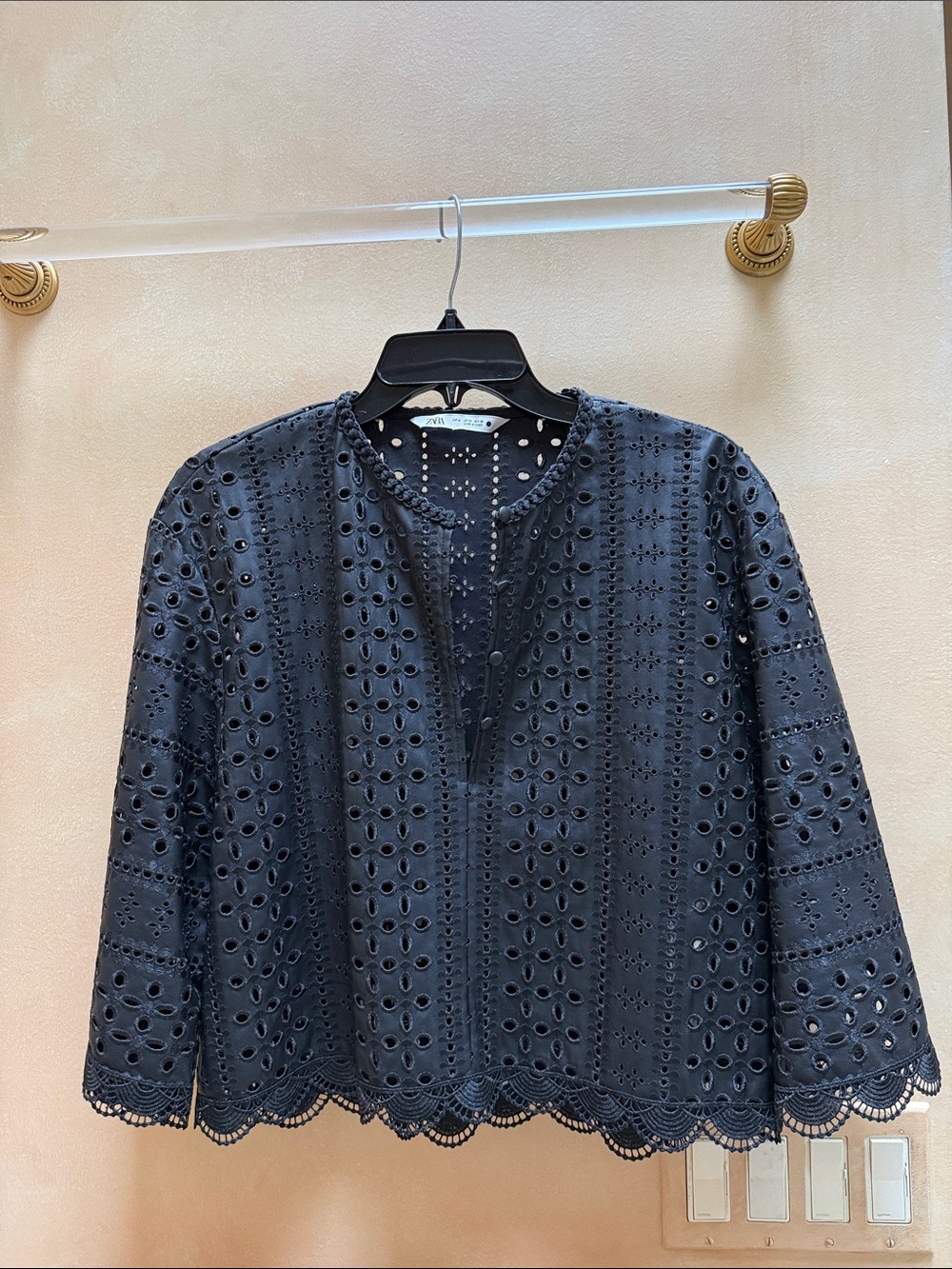 Zara Black Eyelet faux leather  Blouse